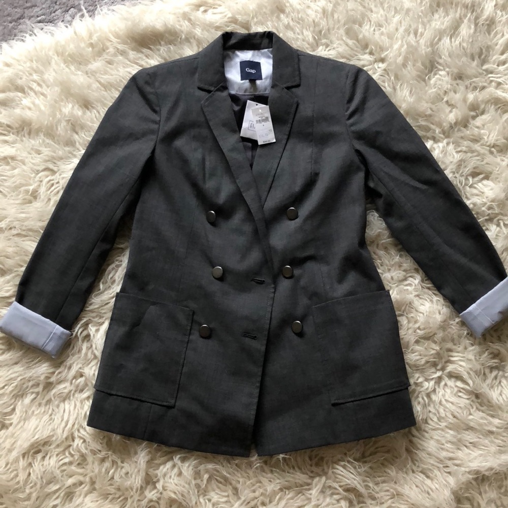 New NWT Gap Wool Blend Long Blazer Grey Size 0